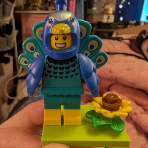 Colorful Peacock Minifigure with Sunflower